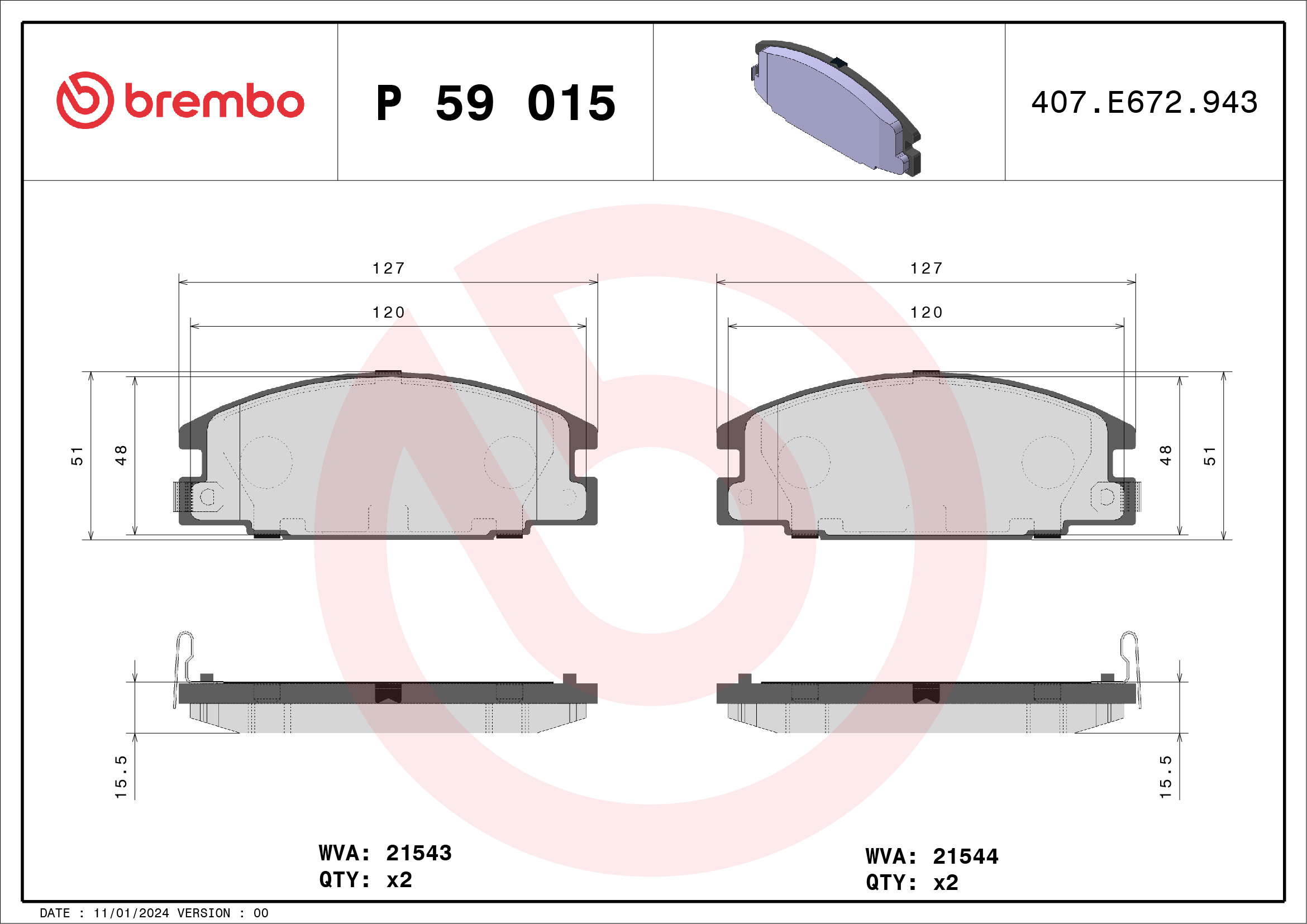 Set placute frana BREMBO P 59 015 ISUZU CAMPO (KB) 1,949 cmc (G200Z) benzina 79 BREMBO P 59 015 - imagine piesă auto ISUZU