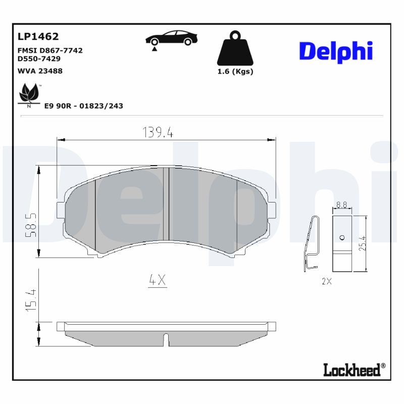 Set placute frana DELPHI LP1462 ISUZU D-MAX I (TFR, TFS) 2,499 cmc (4JA1-TC) diesel 101 DELPHI LP1462