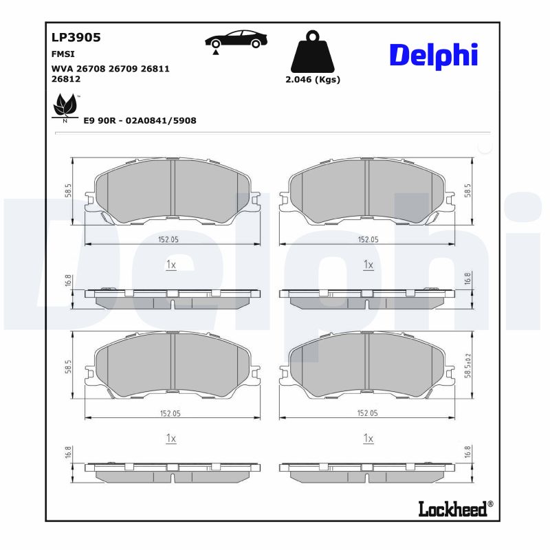 Set placute frana DELPHI LP3905 ISUZU D-MAX III (TFR, TFS) 1,898 cmc (RZ4E-TCX) diesel 163 DELPHI LP3905