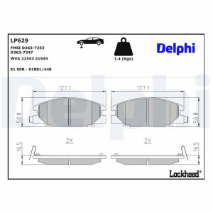 Set placute frana DELPHI LP629 ISUZU D-MAX I (TFR, TFS) 2,499 cmc (4JA1-TC) diesel 101 DELPHI LP629
