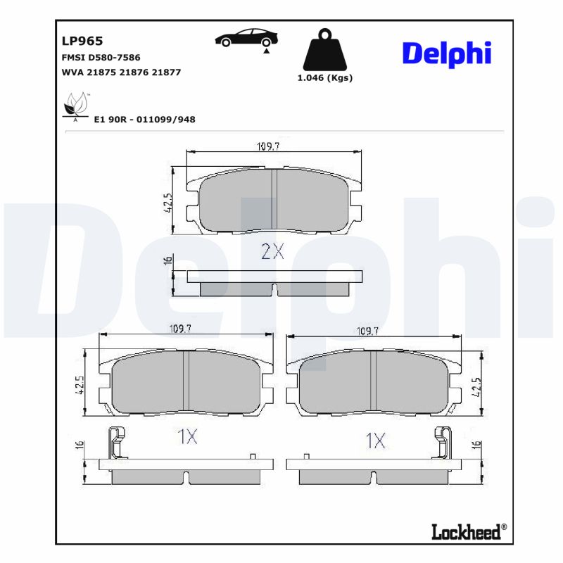 Set placute frana DELPHI LP965 ISUZU TROOPER II (UB) 3,059 cmc (4JG2 T) diesel 114 DELPHI LP965