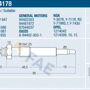Bujie incandescenta FAE 74178 ISUZU MIDI caroserie (94000, 98000) 1,995 cmc (4FC1T) diesel 69 FAE 74178