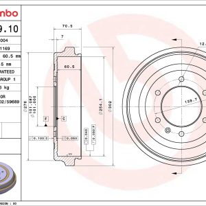 Tambur frana BREMBO 14.D629.10 ISUZU D-MAX I (TFR, TFS) 2,999 cmc (4JJ1-TC, 4JJ1E4C-L) diesel 163 BREMBO 14.D629.10