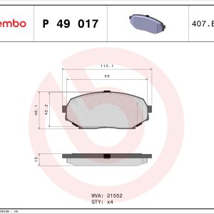 Set placute frana BREMBO P 49 017 ISUZU IMPULSE 1,588 cmc (4XE1-XUT) benzina 163 BREMBO P 49 017