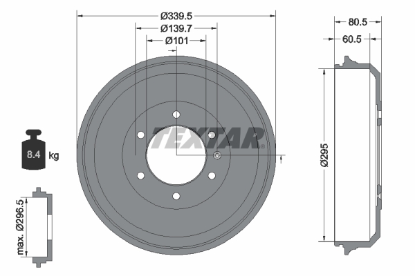 Tambur frana TEXTAR 94043300 ISUZU D-MAX I (TFR, TFS) 2,999 cmc (4JH1-TC) diesel 131 TEXTAR 94043300