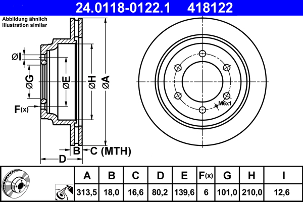 Disc frana ATE 24.0118-0122.1 ISUZU TROOPER III 2,999 cmc (4JX1) diesel 159 ATE 24.0118-0122.1