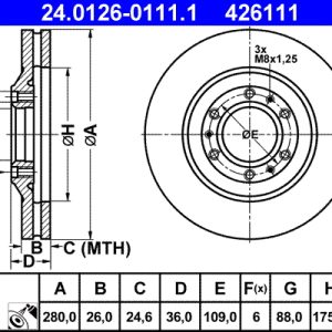 Disc frana ATE 24.0126-0111.1 ISUZU TROOPER III AUTOTURISM DE TEREN, DESCHIS 2,999 cmc (4JX1T) diesel 160 ATE 24.0126-0111.1