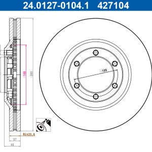 Disc frana ATE 24.0127-0104.1 ISUZU D-MAX I (TFR, TFS) 2,499 cmc (4JA1-TC) diesel 101 ATE 24.0127-0104.1