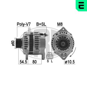 Alternator ERA 209473A ISUZU D-MAX I (TFR, TFS) 2,999 cmc (4JJ1-TC, 4JJ1E4C-L) diesel 163 ERA 209473A
