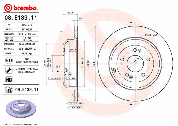 Disc frana KIA STINGER Hatchback Van (CK) 2.2 CRDi VGT diesel 200 cai BREMBO 08.E139.11