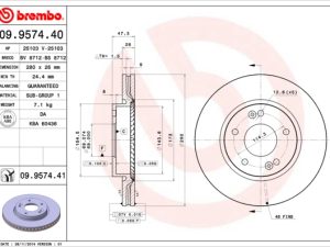 Disc frana KIA VENGA (YN) 1.4 CRDi 90 diesel 90 cai BREMBO 09.9574.41