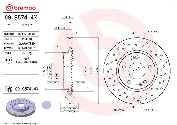 Disc frana KIA VENGA (YN) 1.4 CRDi 90 diesel 90 cai BREMBO 09.9574.4X