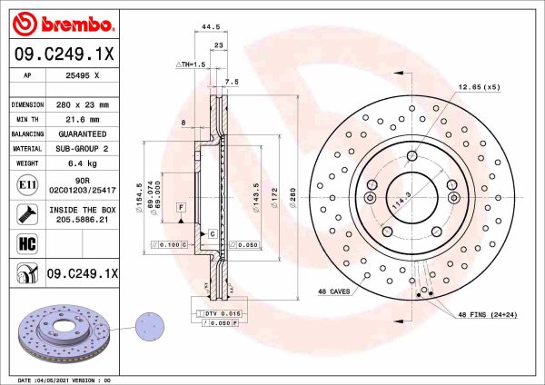 Disc frana KIA CEED (CD) 1.4 LPG Benzina/Autogaz (GPL) 97 cai BREMBO 09.C249.1X