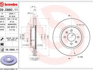 Disc frana KIA STONIC (YB) 1.0 T-GDi Eco-Dynamics+ benzina/elector 120 cai BREMBO 09.D880.11