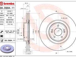 Disc frana KIA STINGER Hatchback Van (CK) 2.0 T-GDI benzina 245 cai BREMBO 09.D994.11