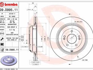Disc frana KIA STINGER (CK) 2.0 T-GDi benzina 256 cai BREMBO 09.D995.11
