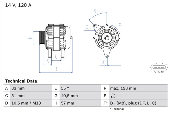 Alternator KIA CEED hatchback (ED) 1.6 CRDi 128 diesel 128 cai BOSCH 0 986 083 830