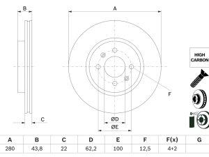 Disc frana KIA STONIC (YB) 1.0 T-GDi Eco-Dynamics+ benzina/elector 101 cai BOSCH 0 986 479 E98
