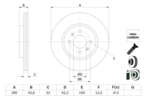 Disc frana KIA STONIC (YB) 1.0 T-GDi Eco-Dynamics+ benzina/elector 101 cai BOSCH 0 986 479 E98