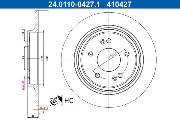 Disc frana KIA SELTOS (SP2, SP2I) 1.6 T-GDi 4WD (SP2) benzina 177 cai ATE 24.0110-0427.1