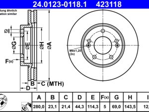 Disc frana KIA SELTOS (SP2, SP2I) 2.0 MPi (SP2) benzina 150 cai ATE 24.0123-0118.1