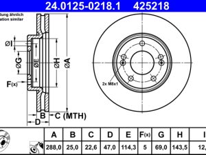 Disc frana KIA CEED Combi Van (CD) 1.4 T-GDI benzina 140 cai ATE 24.0125-0218.1