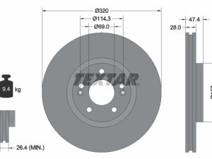 Disc frana KIA XCEED (CD) 1.5 T-GDi MHEV benzina/elector 160 cai TEXTAR 92237805