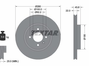 Disc frana KIA STONIC (YB) 1.2 CVVT benzina 79 cai TEXTAR 92288303