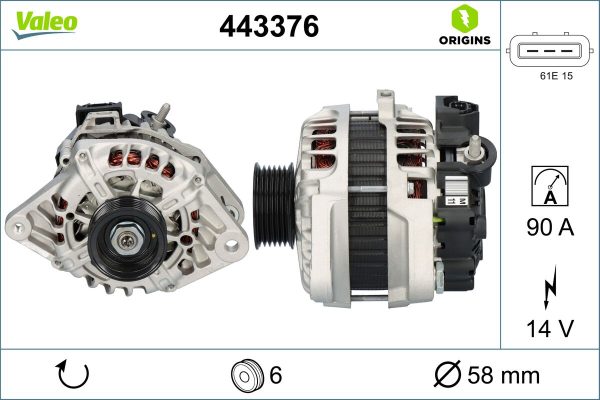 Alternator KIA CEED SW (ED) 1.4 LPG Benzina/Autogaz (GPL) 109 cai VALEO 443376