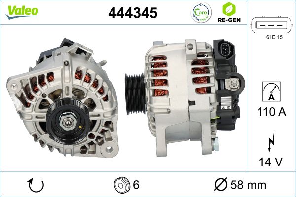 Alternator KIA CEED hatchback (ED) 1.4 CVVT benzina 90 cai VALEO 444345