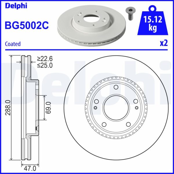 Disc frana KIA CEED (CD) 1.0 T-GDI MHEV benzina/elector 120 cai DELPHI BG5002C