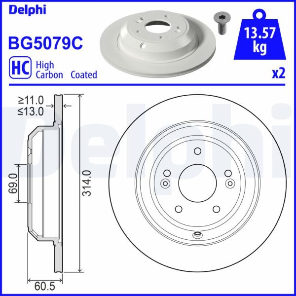 Disc frana KIA STINGER Hatchback Van (CK) 2.2 CRDi VGT diesel 200 cai DELPHI BG5079C