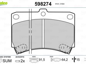 Placute frana KIA STINGER (CK) 2.0 T-GDI benzina 197 cai VALEO 598274