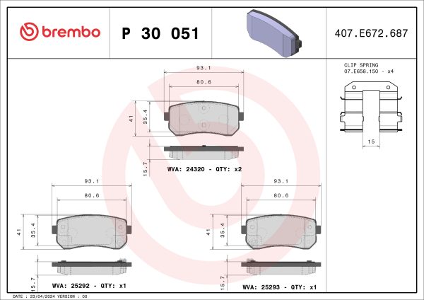 Placute frana KIA OPTIMA (JF) 2.0 GDI Hybrid benzina/elector 205 cai BREMBO P 30 051