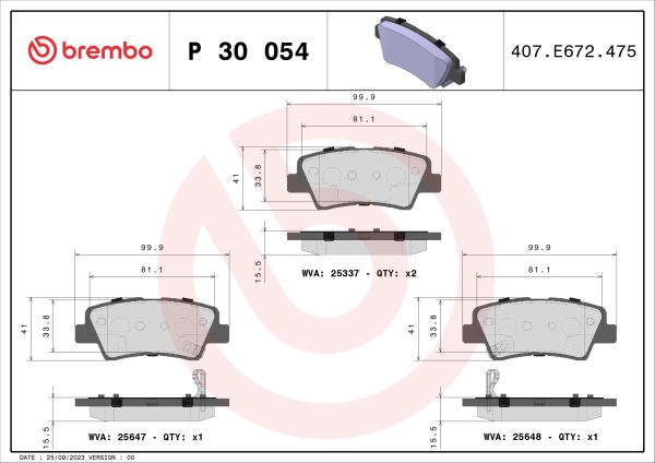 Placute frana KIA OPTIMA (FSGDS6B) 2.0 CVVT benzina 165 cai BREMBO P 30 054