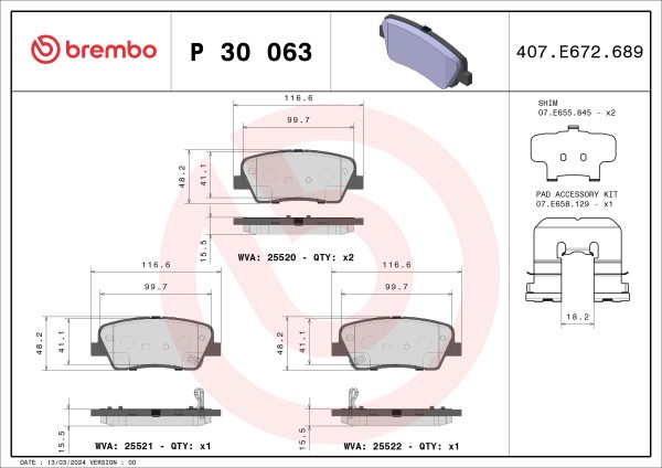 Placute frana KIA STINGER (CK) 2.0 T-GDI benzina 197 cai BREMBO P 30 063