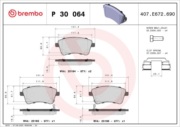 Placute frana KIA VENGA (YN) 1.6 CVVT benzina 125 cai BREMBO P 30 064