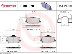 Placute frana KIA SELTOS (SP2, SP2I) 1.6 MPi (SP2) benzina 122 cai BREMBO P 30 070