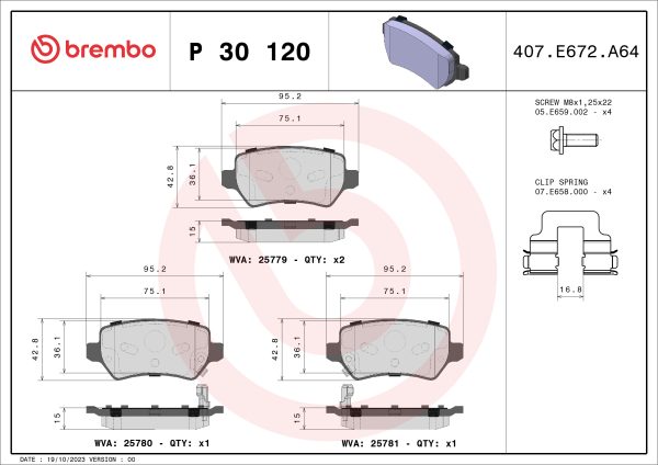 Placute frana KIA CEED (JD) 1.0 T-GDI benzina 100 cai BREMBO P 30 120