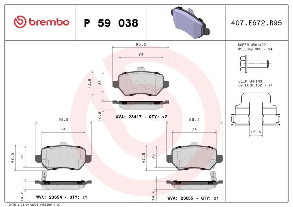 Placute frana KIA VENGA (YN) 1.4 CVVT benzina 90 cai BREMBO P 59 038X