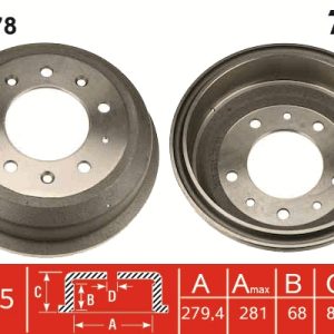 Tambur frana LAND ROVER DEFENDER Pick Up (L316) 2.5 Td5 4x4 (L316) diesel 122 cai TRW DB4078