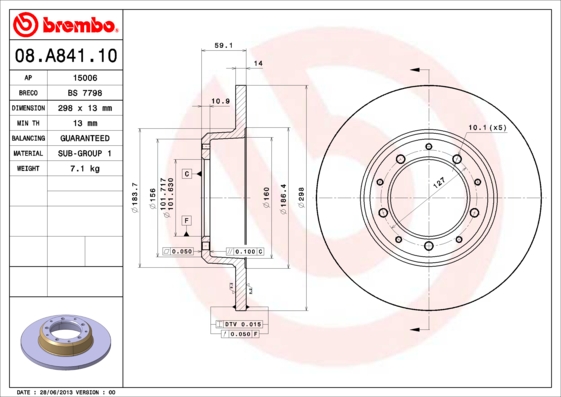 Disc frana LAND ROVER DEFENDER Station Wagon (L316) 3.5 4x4 benzina 117 cai BREMBO 08.A841.10