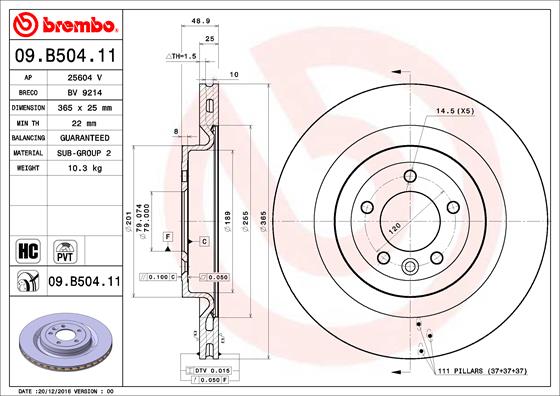 Disc frana LAND ROVER DEFENDER Station Wagon (L663) D200 MHEV 4x4 Diesel/electro 200 cai BREMBO 09.B504.11