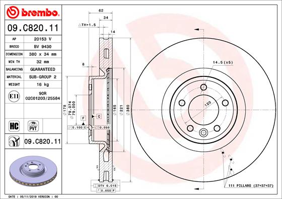 Disc frana LAND ROVER DEFENDER Station Wagon (L663) P300 Si4 4x4 benzina 300 cai BREMBO 09.C820.11