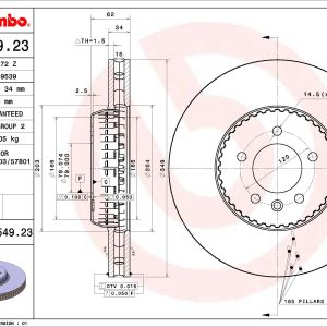 Disc frana LAND ROVER DEFENDER Station Wagon (L663) P400 I6 MHEV 4x4 benzina/elector 400 cai BREMBO 09.D549.23