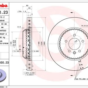 Disc frana LAND ROVER DEFENDER Van (L663) 3.0 D300 MHEV 4x4 Diesel/electro 300 cai BREMBO 09.D550.23