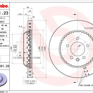 Disc frana LAND ROVER DEFENDER Station Wagon (L663) D240 SD4 4x4 diesel 241 cai BREMBO 09.D551.23