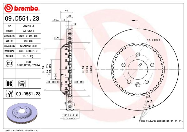 Disc frana LAND ROVER DEFENDER Station Wagon (L663) D240 SD4 4x4 diesel 241 cai BREMBO 09.D551.23