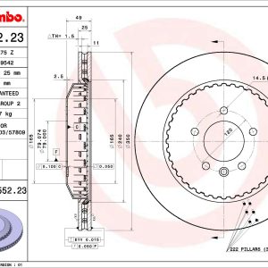Disc frana LAND ROVER DEFENDER Station Wagon (L663) D200 SD4 4x4 diesel 200 cai BREMBO 09.D552.23