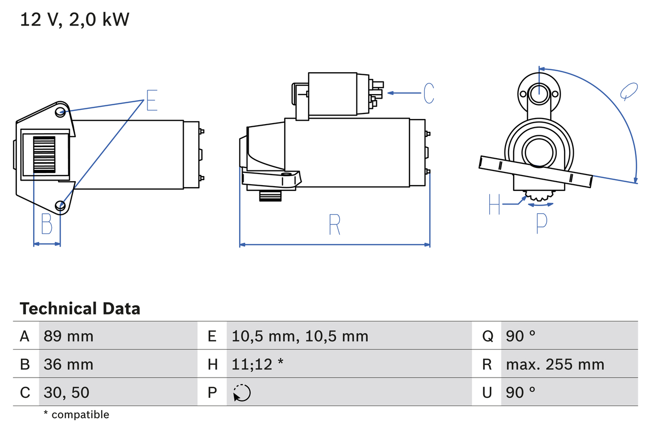 Electromotor LAND ROVER DEFENDER Station Wagon (L316) 2.2 Td4 4x4 (L316) diesel 122 cai BOSCH 0 986 021 810